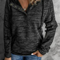 Women's Black Heathered Print Button Snap Neck Pullover Hoodie