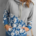 Women's Gray Floral Splicing Cowl Neck Hoodie