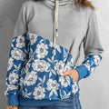 Women's Gray Floral Splicing Cowl Neck Hoodie