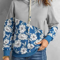 Women's Gray Floral Splicing Cowl Neck Hoodie