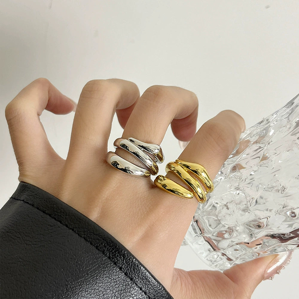 INS Style Minimalist Multi-Layer Cut Out Metal Ring for Women Niche Style Open-End Personality Ring Accessible Luxury Fancy Index Finger Ring