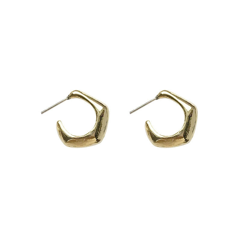 South Korea Dongdaemun Minimalist Metal Earrings Geometric Ear Studs Female Circle European, American and French Style Cold Wind Niche Design