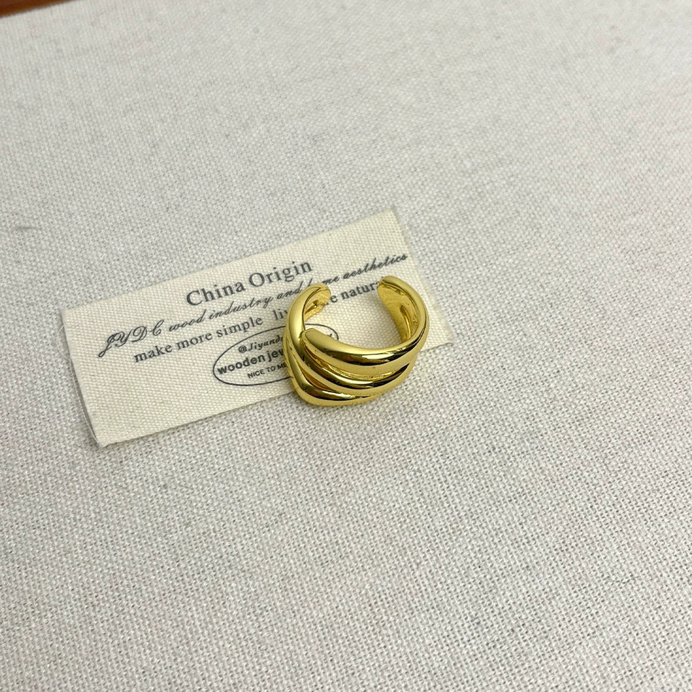 INS Style Minimalist Multi-Layer Cut Out Metal Ring for Women Niche Style Open-End Personality Ring Accessible Luxury Fancy Index Finger Ring