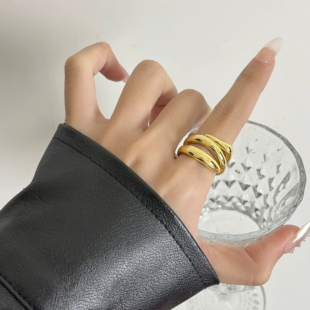 INS Style Minimalist Multi-Layer Cut Out Metal Ring for Women Niche Style Open-End Personality Ring Accessible Luxury Fancy Index Finger Ring