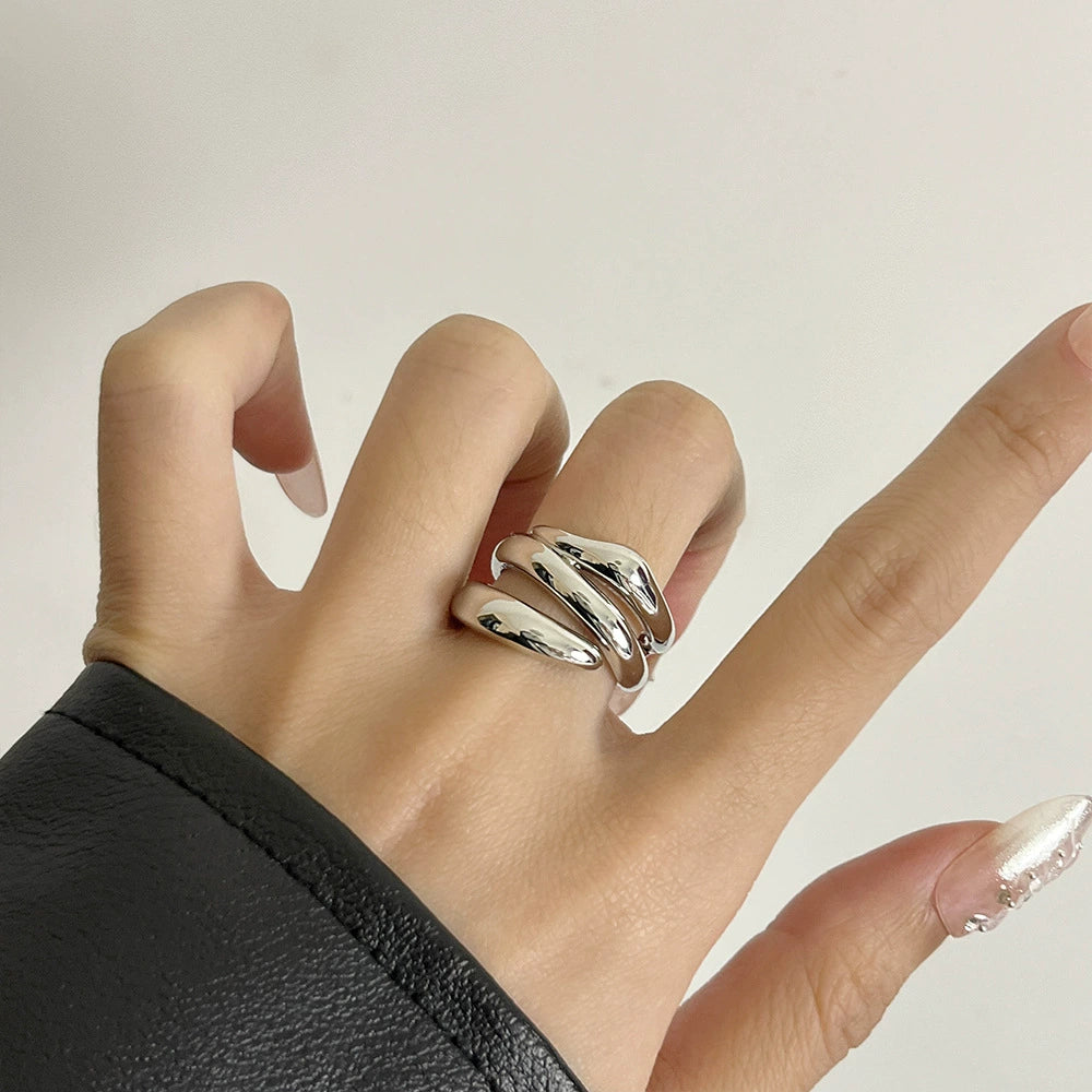 INS Style Minimalist Multi-Layer Cut Out Metal Ring for Women Niche Style Open-End Personality Ring Accessible Luxury Fancy Index Finger Ring