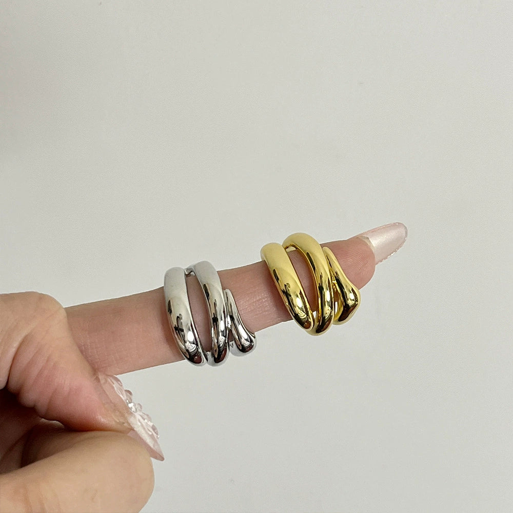 INS Style Minimalist Multi-Layer Cut Out Metal Ring for Women Niche Style Open-End Personality Ring Accessible Luxury Fancy Index Finger Ring