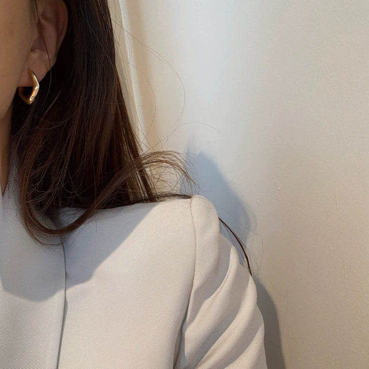 South Korea Dongdaemun Minimalist Metal Earrings Geometric Ear Studs Female Circle European, American and French Style Cold Wind Niche Design