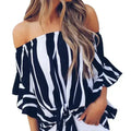 Off The Shoulder Vertical Black White Stripes Blouse