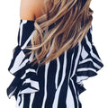 Off The Shoulder Vertical Black White Stripes Blouse