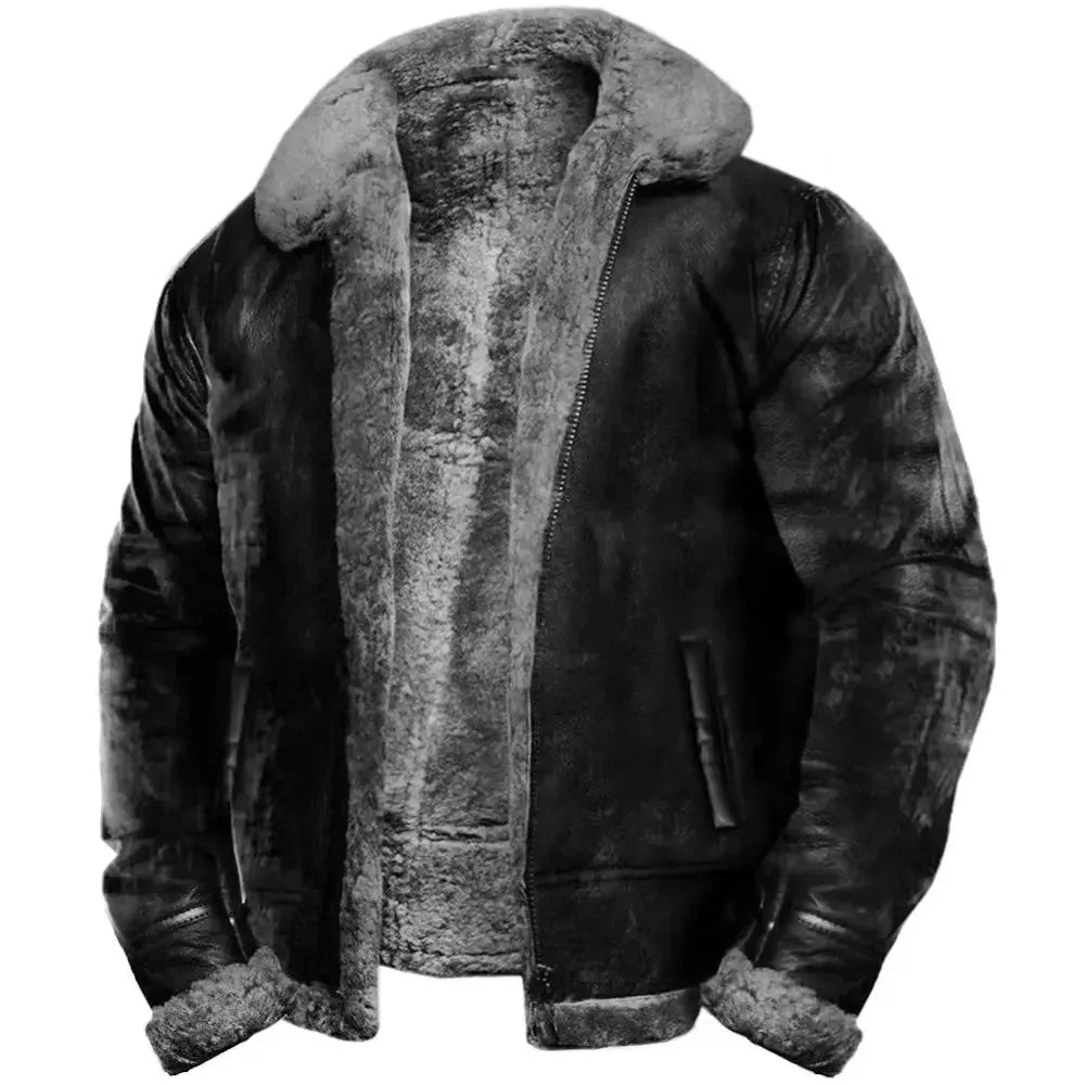 Winter Men's Faux Fur Jackets Fleece Warm Turn Down Collar Casual Plush Coat Men Thick Solid Long Sleeve Fur Outwear Coats Man