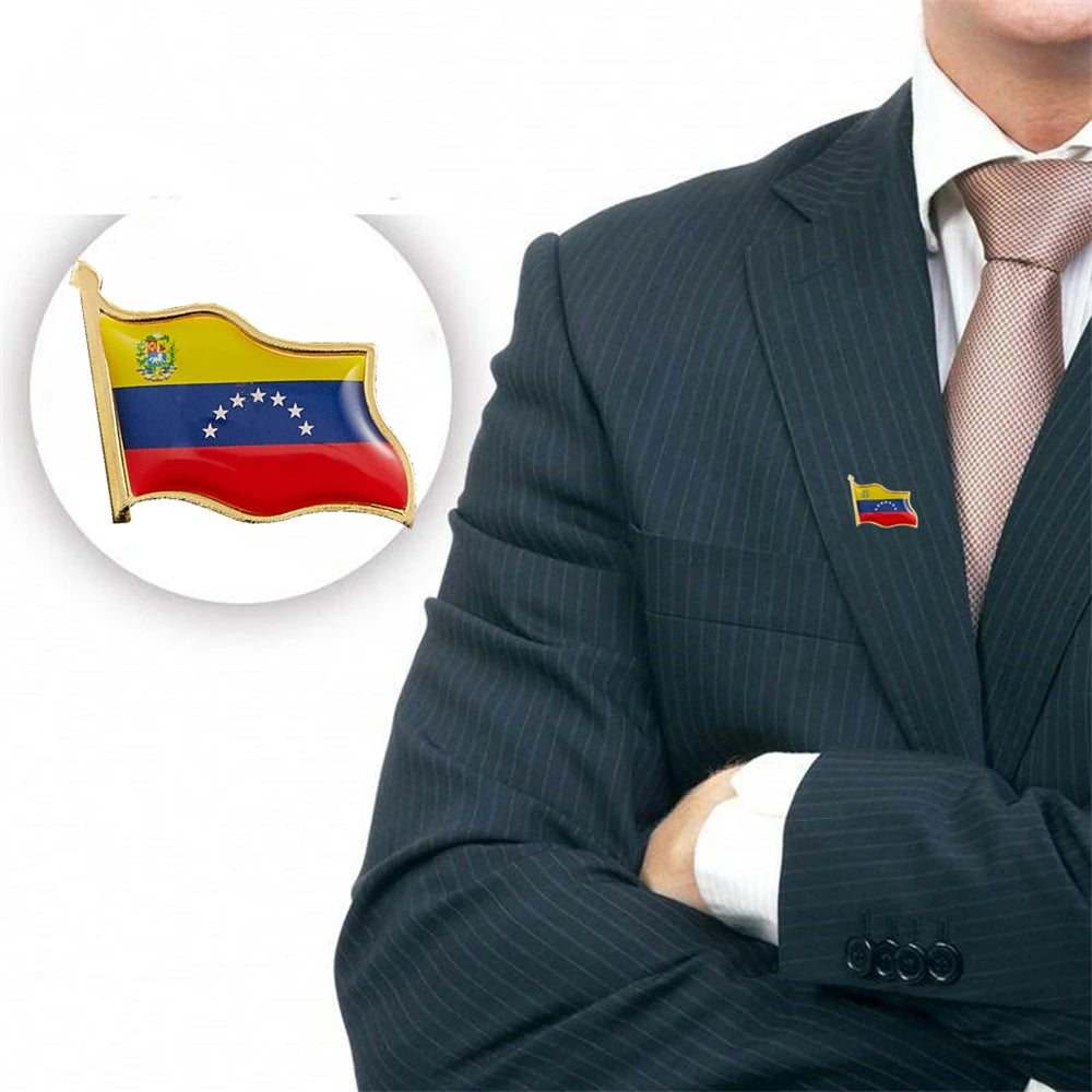 Venezuela Fashion Flag Pin Brooch Waving National Flag Style Flag Badge Brooch W/ Butterfly Clip Safety Pins