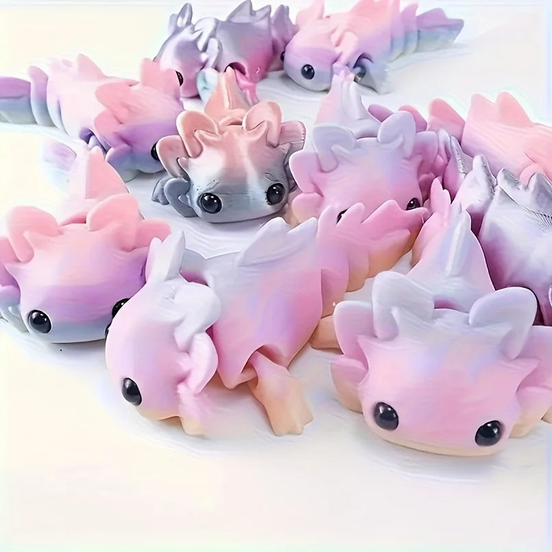 2-Pack of 3D Printed Small Animals in Random Colors, Cute Axolotls with Movable Joints, Adorable Water Tiger Fish Figurines with Happy Expressions, Perfect for Holiday Gifts and Desktop Decorations, Great Holiday Gifts