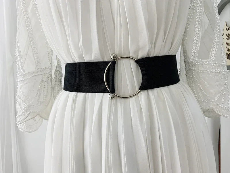 Women Elastic Band Wide Belts Simple Down Coat Waist Belt Female Buckle Black Strap Dress Decoration Accessories Leather Belt
