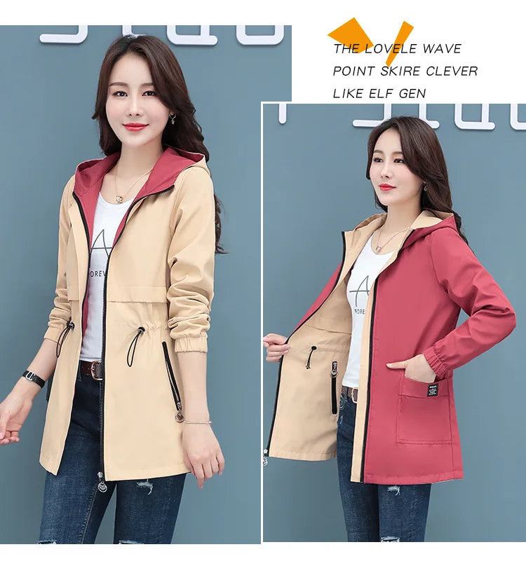 Spring Autumn Jacket Women's Loose Coat 2025 New Double-sided Wear Trench Coat Mid-length Windbreaker 5XL Women's Top