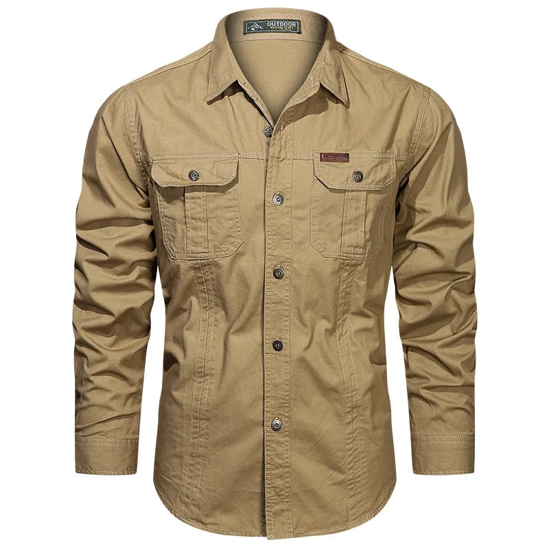 Men Military Outdoor Shirts Male Cotton Multi-pocket Tooling Casual Shirts Good Quality Man Large Size Solid Long-sleeved Shirts