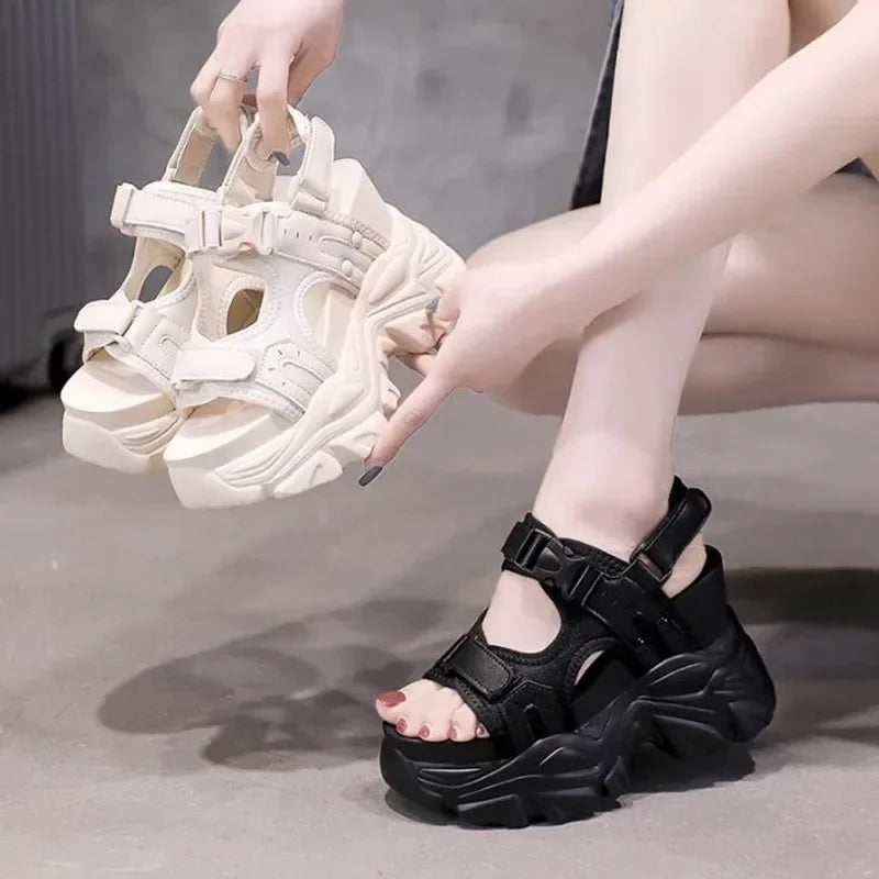 Brand Chunky Platform Sandals Women 10.5CM High Heels Sexy Open-toed Sandals Wedge Increased Shoes Ladies Beach Summer Sandalia