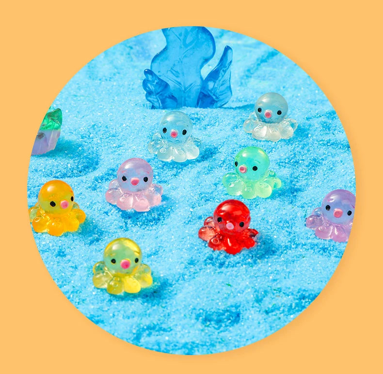 10 Pcs Glow-in-the-dark Cute Octopus Resin Desktop Decorations Ornaments