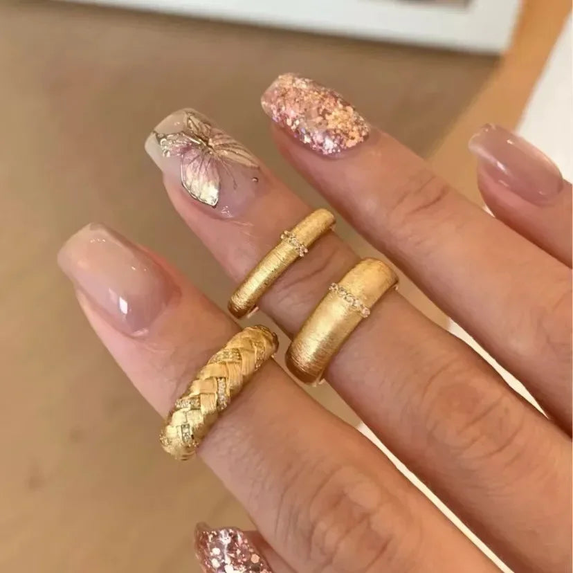 Gold Color Minimalist Zircon Scrub Ring for Women Couples French Elegant Vintage Classic Trendy Anniversary Jewelry Gift