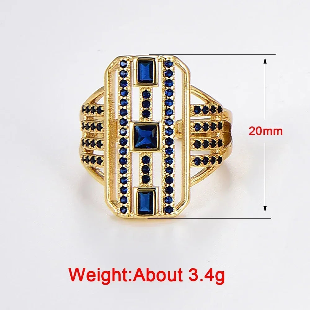 Ring for Women Men Vintage Brass Jewelry Paved Zircon Fashion Design Noble High Quality Synthetic-Gems Open Rings Wholesale