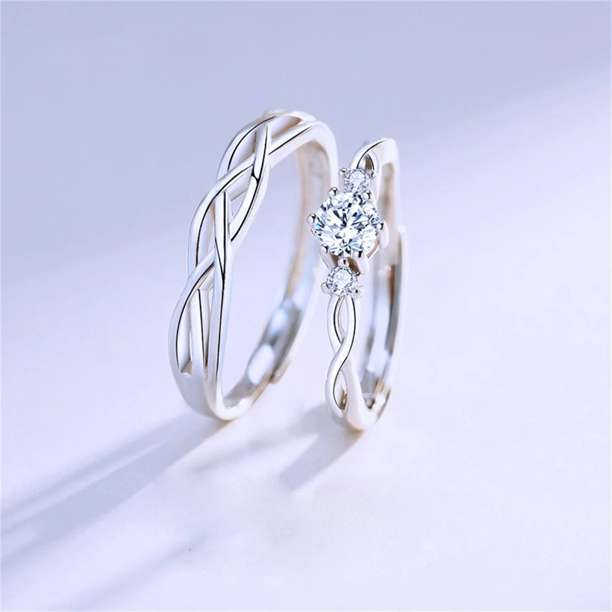 2Pcs/set Silver Plated Crown Square Couple Rings For Women Men Punk Forever Endless Love Wedding Ring Valentine's Day Jewelry