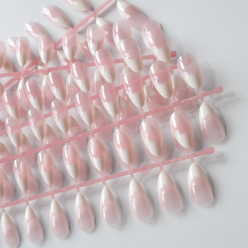 120pcs Nude Pink Gradient Press on Nails Ultra-Tender Almond Gel False nails Simple Full Cover Pink White French Fake Nail Tips#