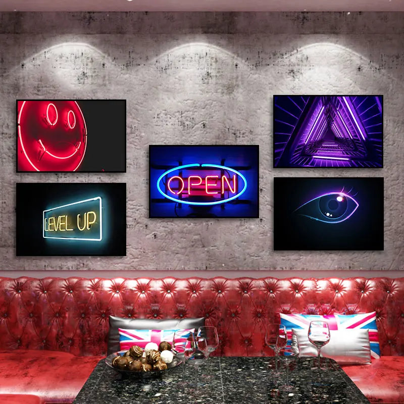 Bar decoration painting Cyberpunk Internet cafe wall LED light hanging painting E-sports room KTV atmosphere Neon light mural