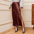 Silk Satin High Waist Pencil Skirt – Korean Style Elegant Long Skirt