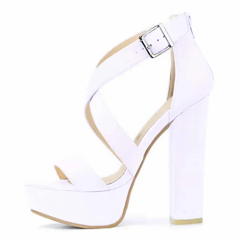 Women Sandals Open Toe Thick High Heels Chunky Cross Strap Buckle Platform Pumps Dress Party Wedding Shoes