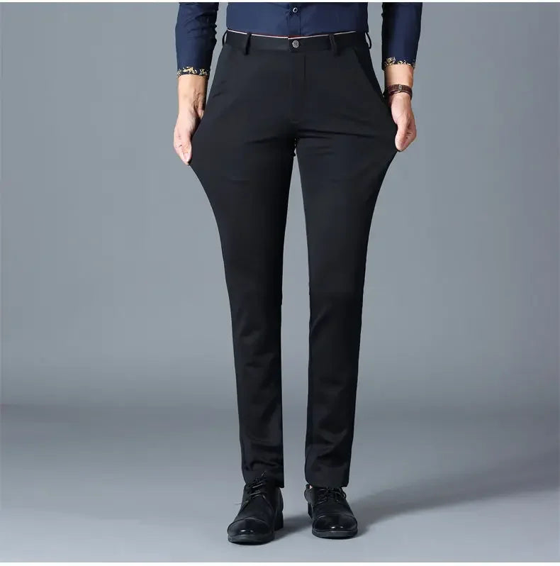 Stylish Black Dress Pants for Men Comfortable Casual Trousers Four-Season Korean Business Suit Pants Male Stretch Slim-Fit Pants
