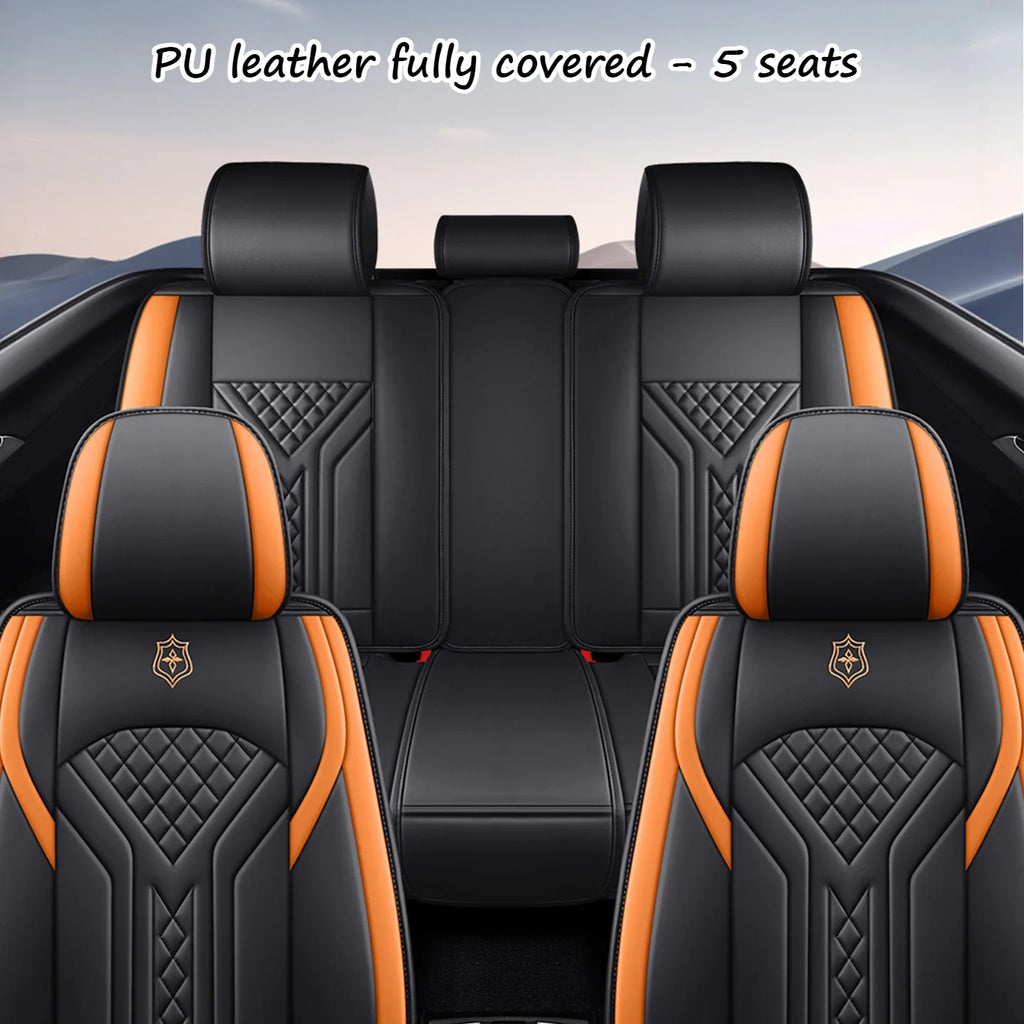 5 Seats PU Leather Car Seat Covers Full Coverage Split Headrest Soft Sponge Filled Comfortable Wear Resistant Non Slip