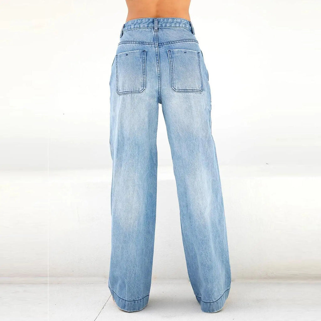High Waisted Wide Leg Jeans for Women Vintage Washed Baggy Denim Pants Casual Streetwear Trousers