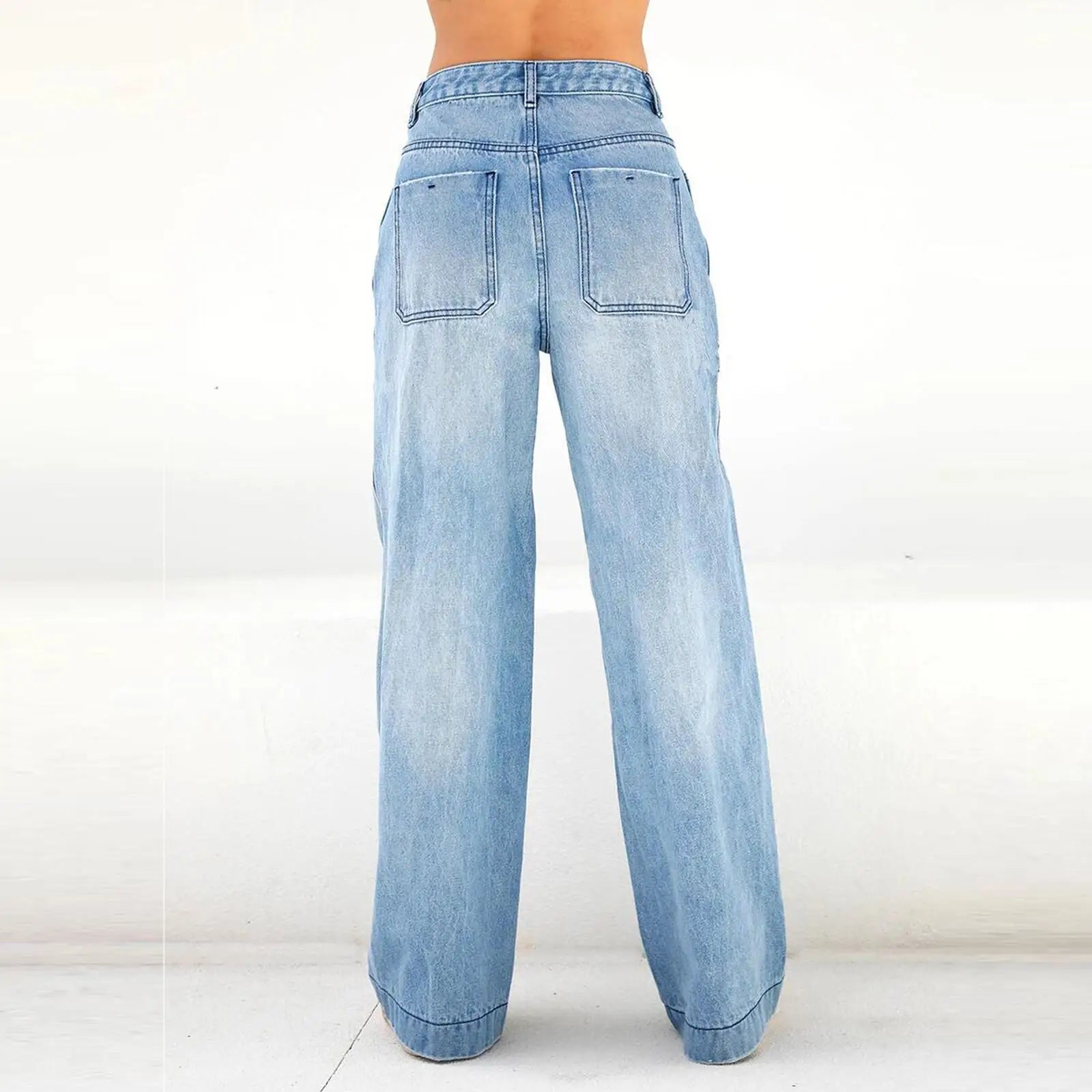 High Waisted Wide Leg Jeans for Women Vintage Washed Baggy Denim Pants Casual Streetwear Trousers