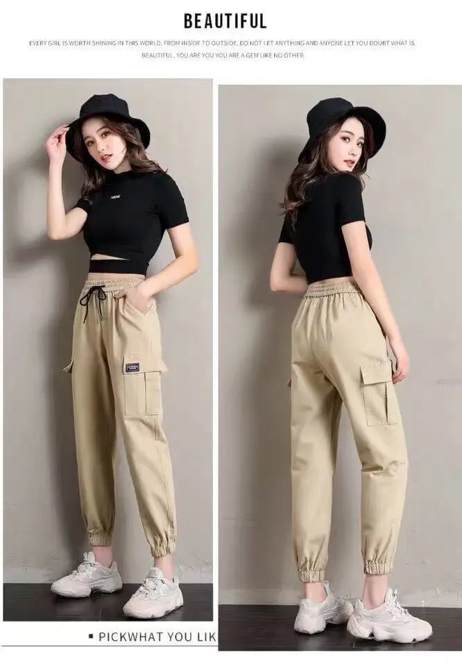 Women Pants Thin Style New Solid Casual Pockets Wide Leg Trousers Drawstring Fashion Ladies Straight Pants Versatile Trend