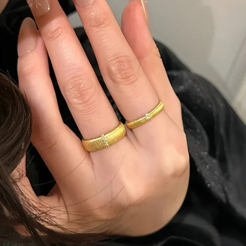 Gold Color Minimalist Zircon Scrub Ring for Women Couples French Elegant Vintage Classic Trendy Anniversary Jewelry Gift