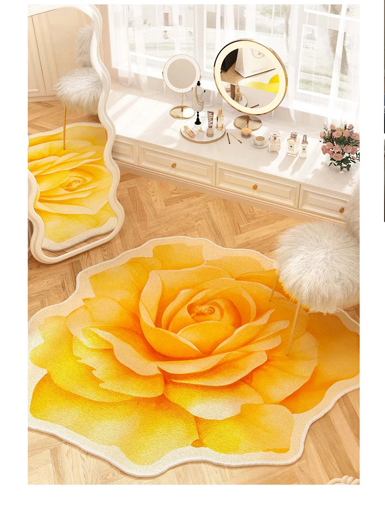 French Style Living Room Decoration Flower Carpet Light Luxury Mirror Floor Mat Girly Rugs for Bedroom Home Irregular Shape Rug