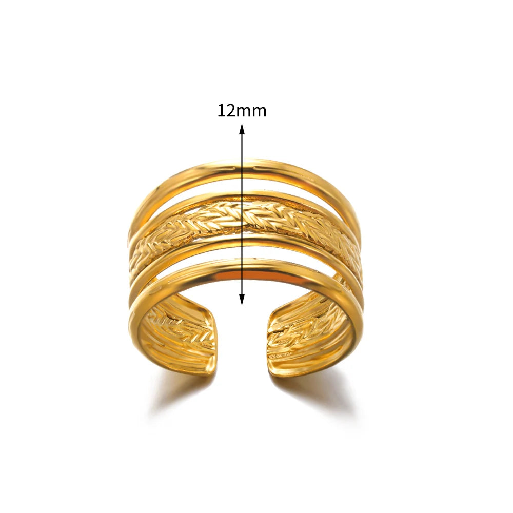 316L Stainless Steel Rings For Women Geometric Heart Wide Ring Adjustable Open Ring Fashion Jewelry Valentine's Day Gift
