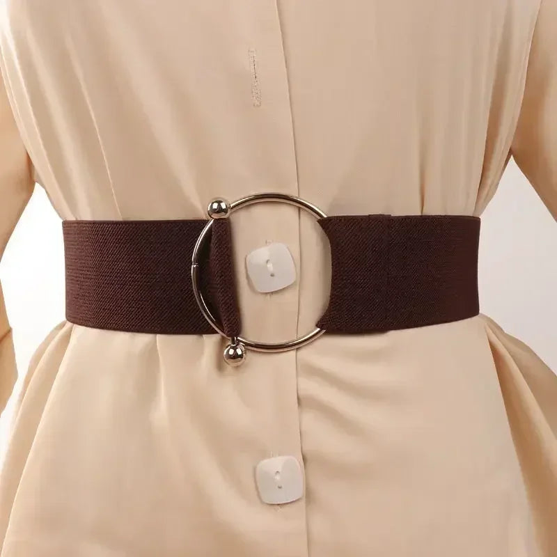 Women Elastic Band Wide Belts Simple Down Coat Waist Belt Female Buckle Black Strap Dress Decoration Accessories Leather Belt