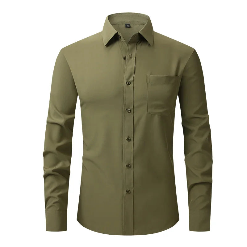 New spring and summer American men's shirt business casual long sleeve slim professional formal wear free ironing solid color