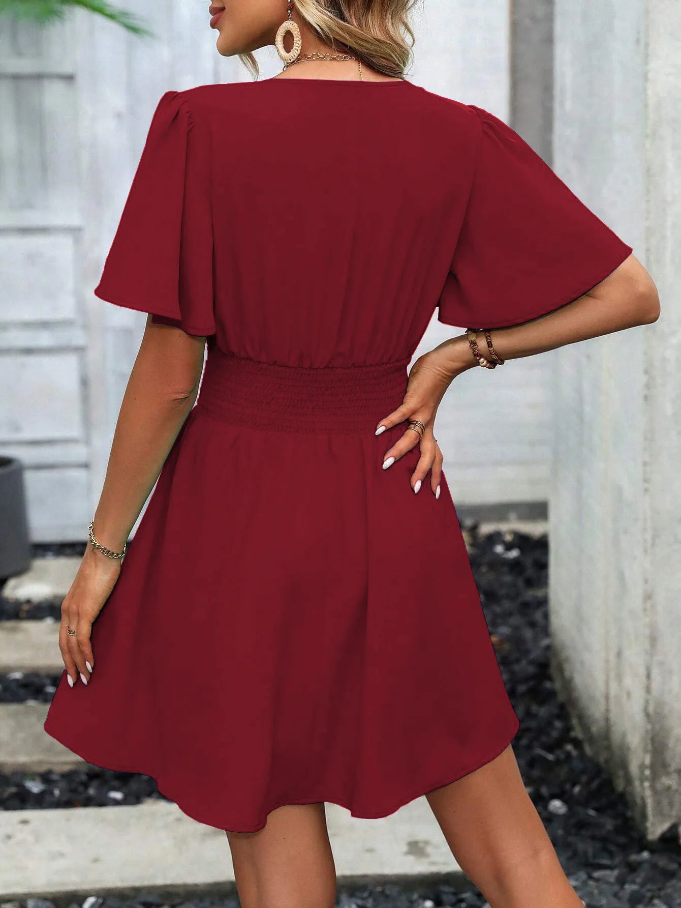 Woman Summer V-Neck Ruffled Sleeve Solid Color Dress Woman Clothing Tops Skirts Y2k Clothes