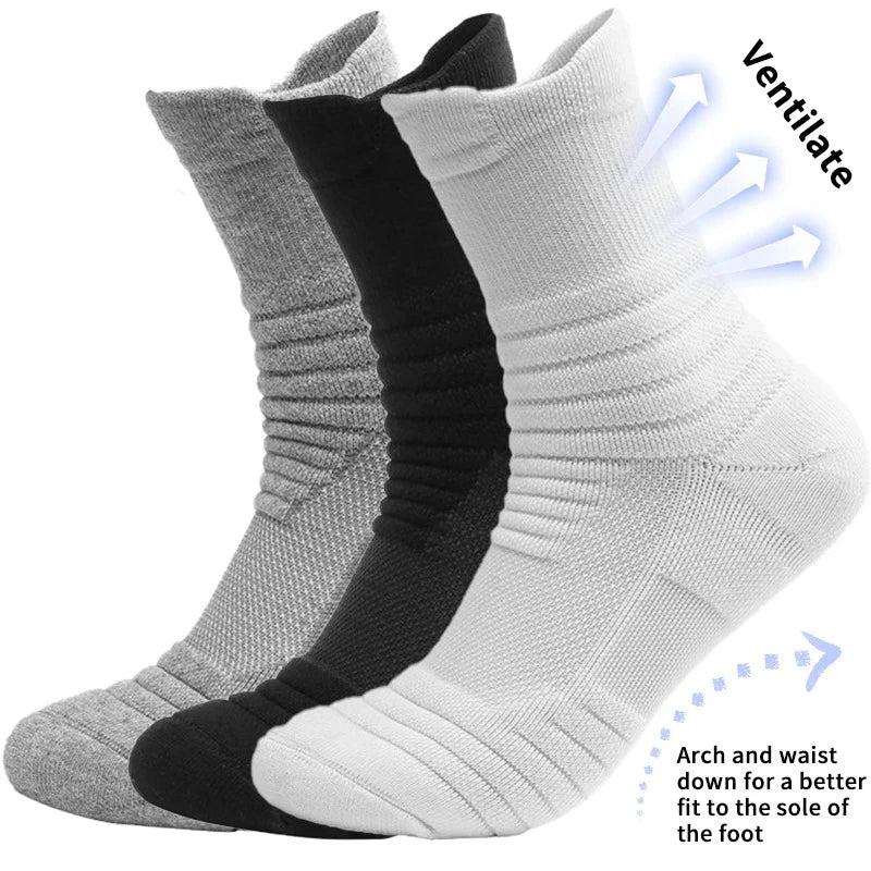 3 Pairs Breathable Mesh Athletic Terry Socks Cushioned Moisture-managing and Durable Reduces Foot for Running Hiking & Sports