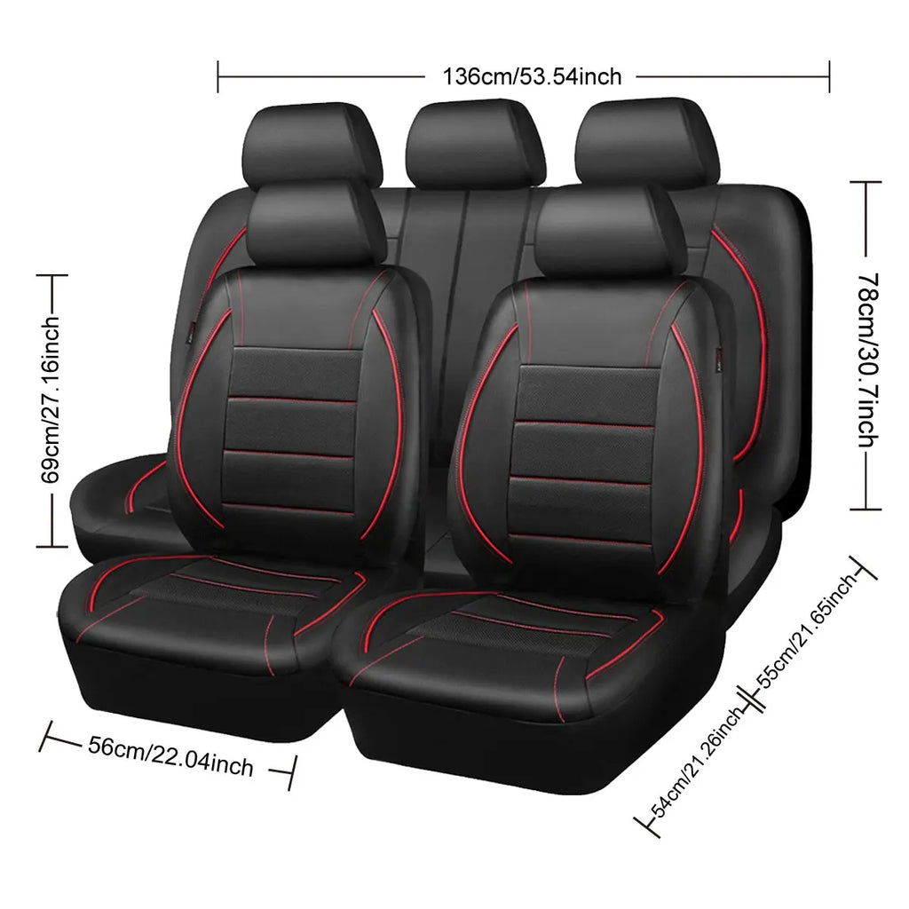 Universal Leather Car Seat Covers Red Simple Waterproof 5 Seat Car Seat Cover