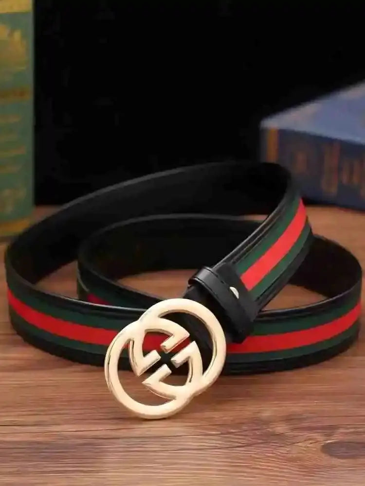 Fashion Men's Belt with Red and Green Fabric Letter Fashion Versatile Casual Denim Pants Smooth Buckle Casual Pants Belt