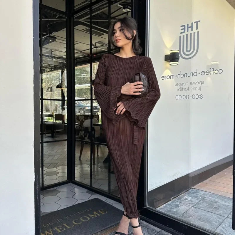 Autumn Winter Party Dress for Women 2025 Y2K INS Elegant Fashion Long Sleeve O Neck Lace Up Folds Evening Graduation Long Dress