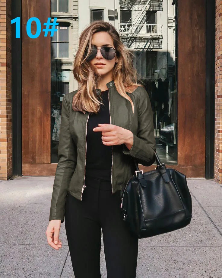 Female Jackets Office Lady Casual Coats Autumn Fashion Short Thin Women Flight Jacket Pu Leather Outwear Zipper Outfit 2024