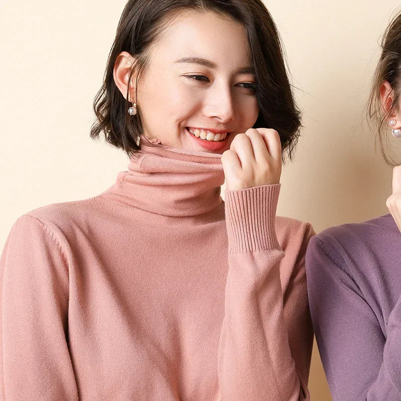 Turtleneck Women Sweater Warm Winter Solid Korean Stretch Slim Lady Jumpers Cashmere Black Sweater Pullover Femme Basic Knitwear