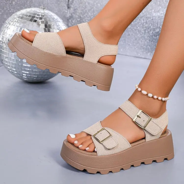 Summer Chunky Sandals 5cm High Heels Platform Women's Wedge Heels Slides Casual Woman Beach Thick Bottom Sandals Women 320