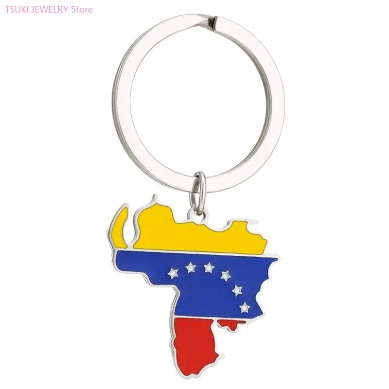 Venezuela Map Flag Keychain Charm Pendant Keyring Stainless steel Keychain Remembrances Jewelry Gifts for Women Men
