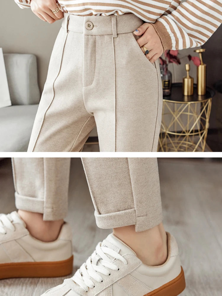 Woolen Pants Women's Harem Pencil Pants High Waist Casual Suit Pants Office Lady Women Trousers Hot Sale