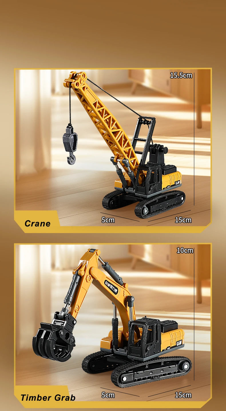 1:70 9 Styles Mini Yellow Alloy Forklift Driller Road Roller Engineering Diecast Construction Vehicle Inertia Toys for Boys Gift