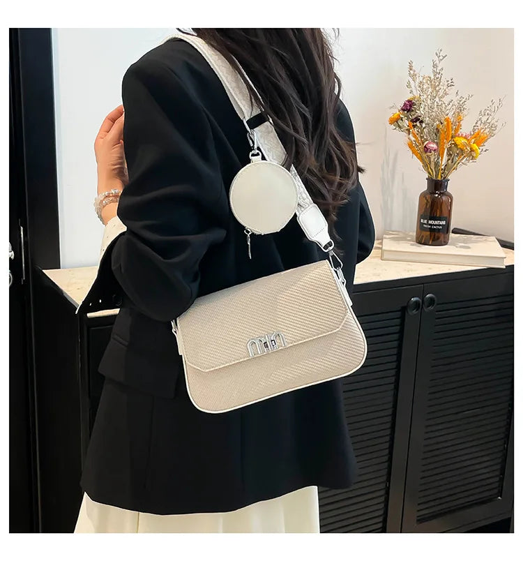 ‌2025 Korean-Style Wide Strap Bag - Crossbody/Shoulder/Handheld Multi-Way Purse, Trendy Small Handbag for Women